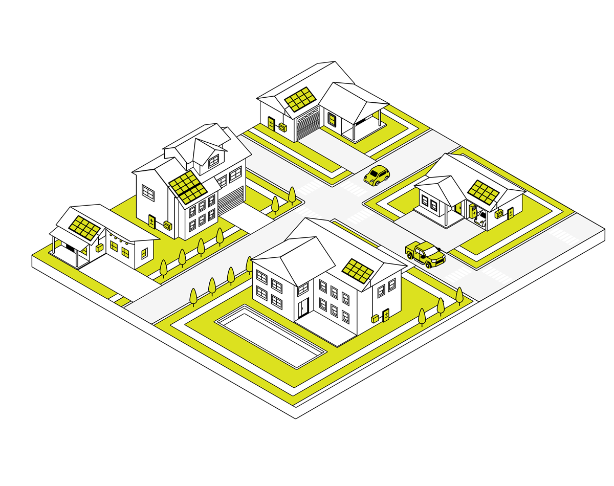 Isometric illustration of an electrified suburban street
